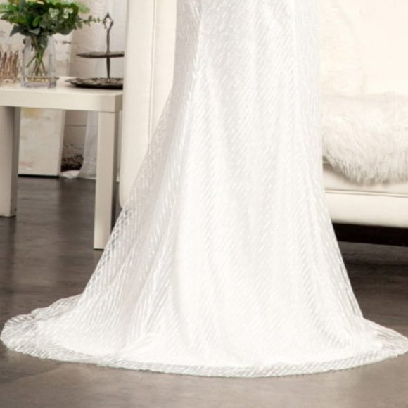 NEW IVORY OFF SHOULDER LONG MERMAID DRESS SEQUINS EMBROIDERED WITH ZIP GL3008 - Picture 9 of 9